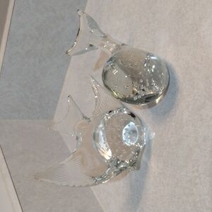Two beautiful blown glass contained bubbles fish paper weights.